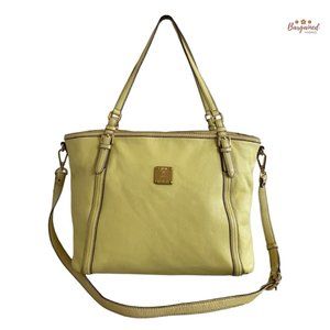 Authentic MCM Pale Yellow Textured Leather Two Way Tote Shoulder/Crossbody Bag